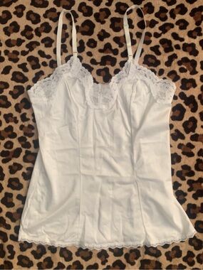 80s 90s vintage White Lace-Trim Camisole Tank top